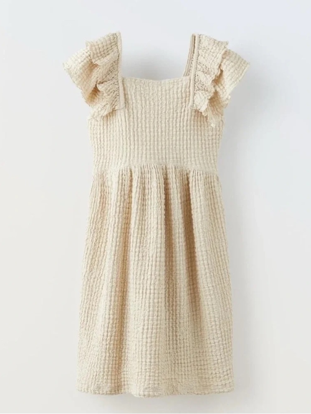 Zara Girls Cream Waffle Texture Ruffle Strap Dress